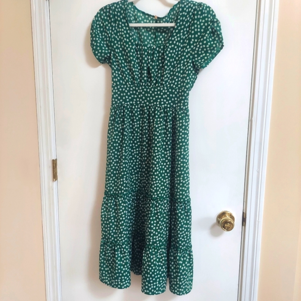 Floral Printed Green Midi Dress